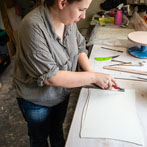 Sally Bertram at work in her studio 2019